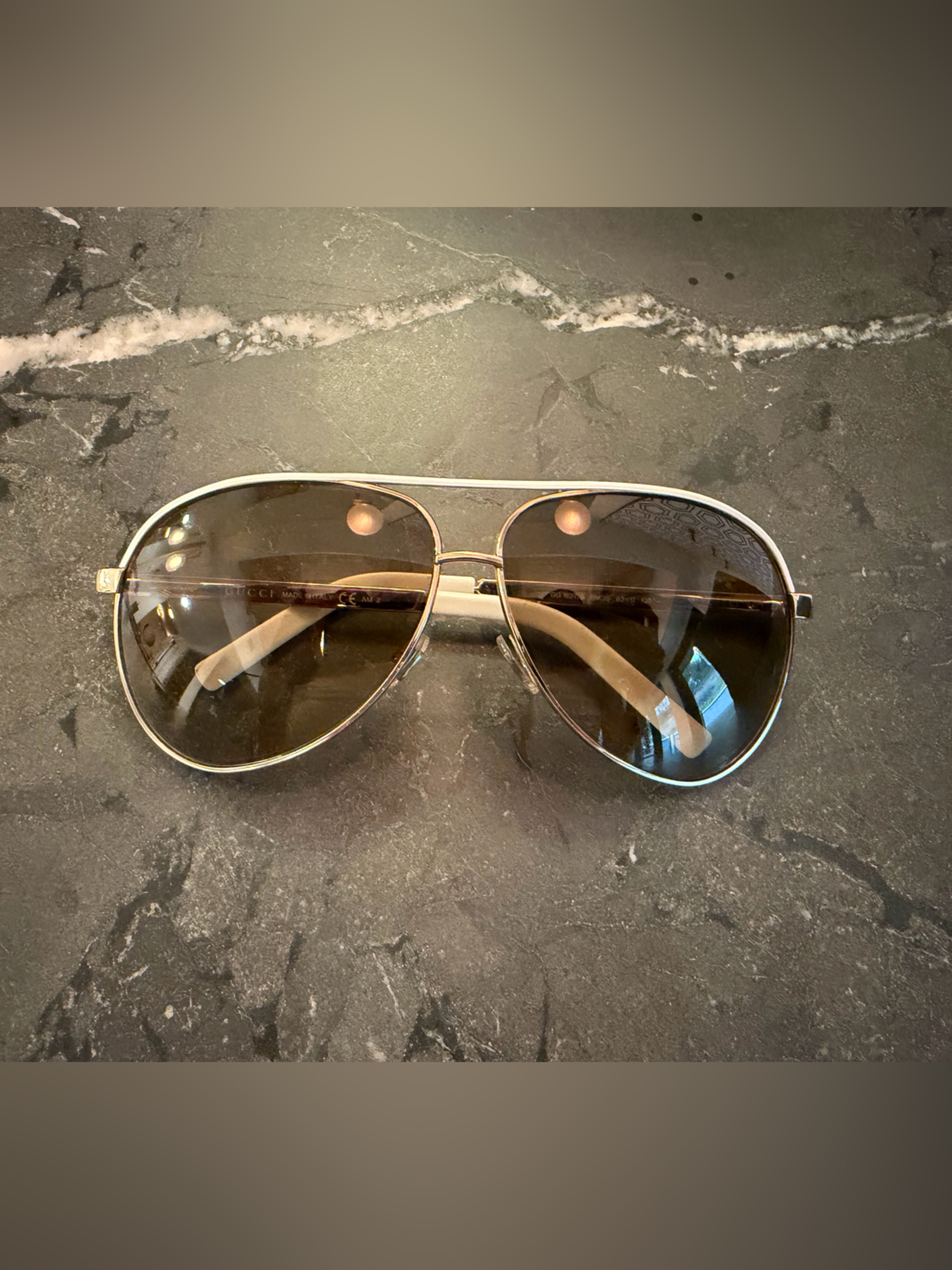 Gucci Aviator Sunglasses With Brown Lenses And Silver Frame
